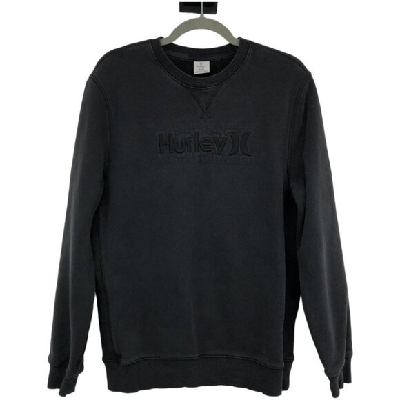 Hurley men's Black monogram logo front crewneck pullover sweater M - Picture 1 of 16